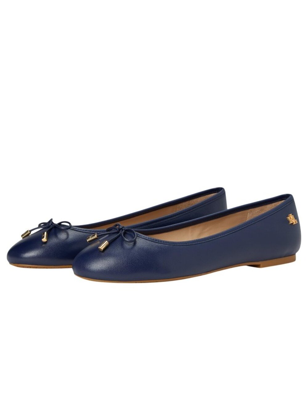 NEW Lauren Ralph Lauren Womens Jayna Flat Leather Bow Refined Navy Blue 6.5B